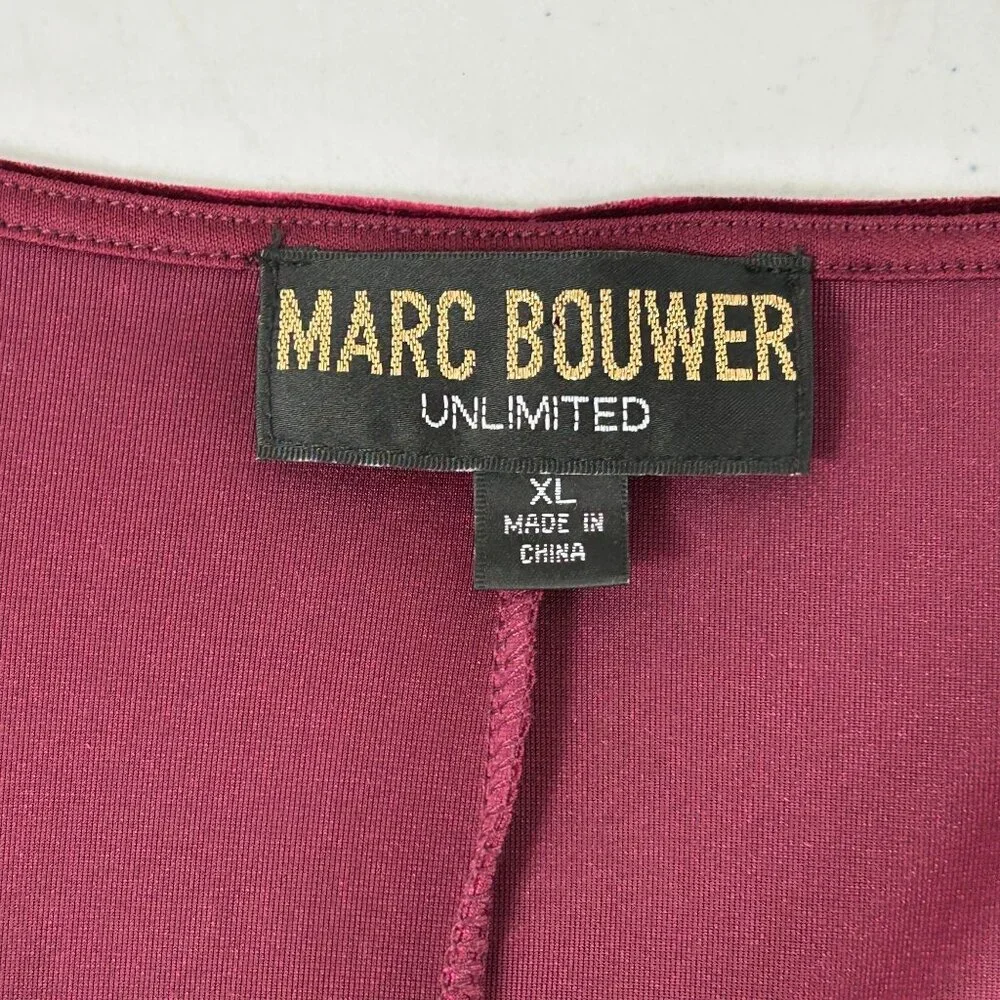 Marc Bouwer Unlimited Dress Size XL Burgundly Velvet Velour Long Sleeves V Neck - Picture 5 of 12
